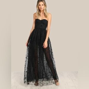 Star Flock Mesh Overlay Strapless Bustier Dress